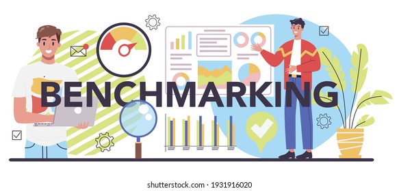 Benchmarking typographic header. Idea of business development and improvement. Compare quality with competitor companies. Isolated flat vector illustration