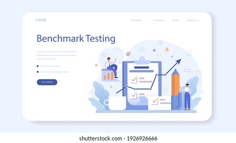 Benchmarking web banner or landing page. Idea of business development and improvement. Compare quality with competitor companies. Isolated flat vector illustration