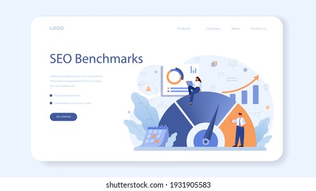 Banner web de referencia o página de inicio. Idea de desarrollo y mejora empresarial. Comparar calidad con empresas competidoras. Ilustración vectorial plana aislada