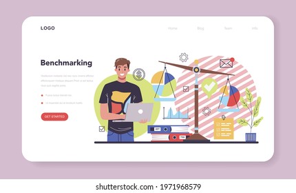 Benchmarking web banner or landing page. Idea of business development and improvement. Compare quality with competitor companies. Isolated flat vector illustration