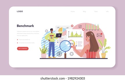 Benchmarking web banner or landing page. Idea of business development and improvement. Compare quality with competitor companies. Isolated flat vector illustration