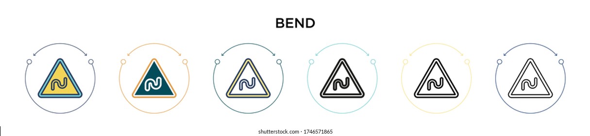 Bend icon in filled, thin line, outline and stroke style. Vector illustration of two colored and black bend vector icons designs can be used for mobile, ui, web