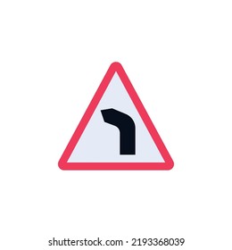 Bend to left road sign sign flat icon, colorful pictogram isolated on white. Symbol, logo illustration. Flat style design