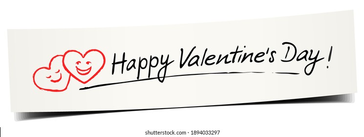 bend paper banner with hand written lettering with two hand drawn hearts smiling at each other