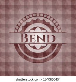 Bend red emblem or badge with abstract geometric pattern background. Seamless.