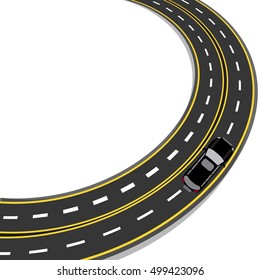 bend in the road with yellow and white markings. Auto. Vector illustration