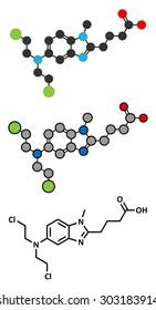 Bendamustine Cancer Chemotherapy Drug Molecule (nitrogen Mustard). Conventional Skeletal Formula And Stylized Representations.
