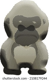 Benday dot cartoon of an angry baby gorilla. Vector illustration.