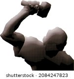 Benday dot icon of a blacksmith raising his hammer. Vector illustration.