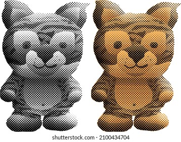 Benday dot icon of a smiling tiger cub. Vector illustration.