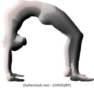 Benday dot imprint of flexible girl bend backwards. Hand drawn vector illustration.