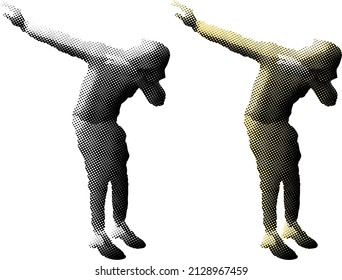 Benday dot imprint of trendy dancer in hoodie perform the dab dance. Vector illustration.