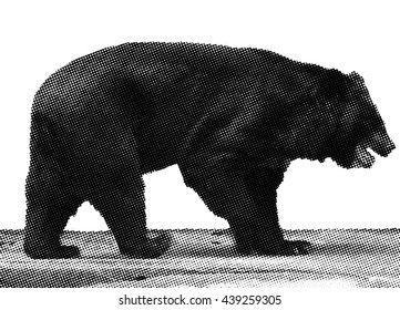Benday dot vector illustration of a prowling Brown Bear.
