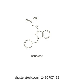 Bendazac flat skeletal molecular structure NSAID drug used in Rheumatoid arthritis treatment. Vector illustration scientific diagram.