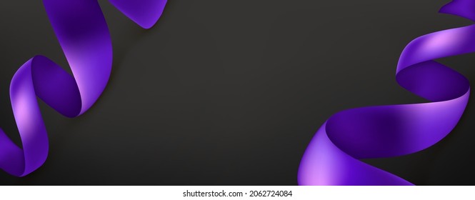 Bended violet silk ribbons on black background


