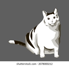 Bendito el gato con un fondo gris. Ilustración de vector de capas múltiples y fáciles de reducir. Para textiles, tela. 