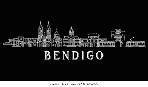 Bendigo with Australia Skyline, Vector, and Black Background.