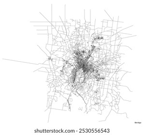 Mapa de la ciudad de Bendigo con carreteras y calles, Australia. Ilustración de contorno de Vector.