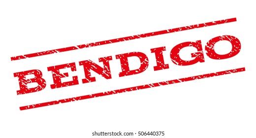 Bendigo watermark stamp. Text tag between parallel lines with grunge design style. Rubber seal stamp with dust texture. Vector red color ink imprint on a white background.