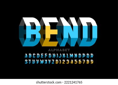 Bending 3D style font design, alphabet letters and numbers vector illustration