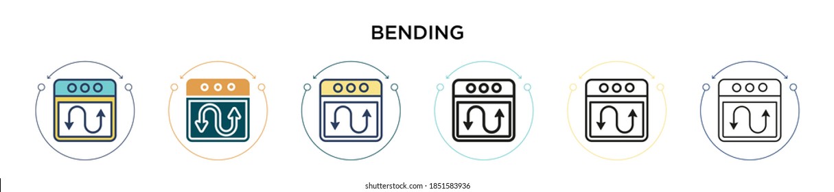 Das Bending Icon in vollem, dünnen Linie, Umriss und Strich Stil. Vektorgrafik von zwei farbigen und schwarzen Biege-Vektorgrafiken-Designs kann für mobile, iPhone-, web-basierte