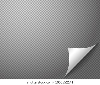 Bending paper corner element on transparent background