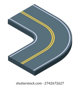 Bending road isometric turning right with yellow double solid line
