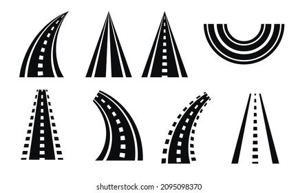 Bending roads and high ways. Road curves geometric design, street intersection, connecting major towns or cities. Vector flat style cartoon roads illustration
