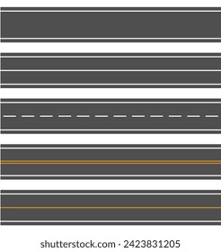 Corriendo caminos y caminos. Curvas de carretera de diseño geométrico, intersección de calles. Caminos de dibujos animados de estilo plano. Vector