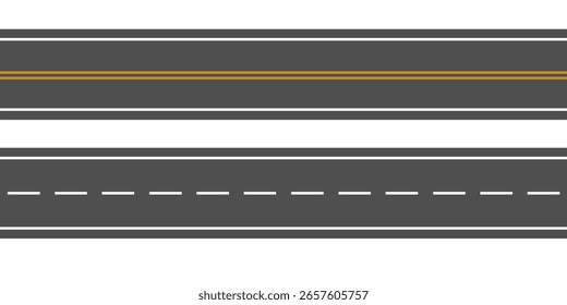 Abbiegende Straßen und Hochstraßen. Straßenkurven geometrisches Design, Straßenkreuzung. Cartoon-Straßen im flachen Stil. Vektorgrafik