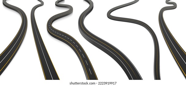 Bending roads and high ways with shadows. Vector volumetric roads illustration. Realistic vector