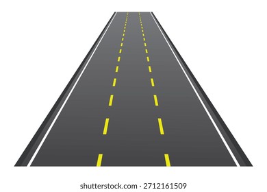 Bending roads and highways vector illustrations. Road, winding highway isolated. Road with white lines.