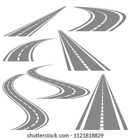 Bending roads vector set, stock vector illustration