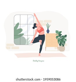 Bending tree pose Yoga pose. Young woman practicing yoga  exercise. Woman workout fitness, aerobic and exercises. Vector Illustration.	