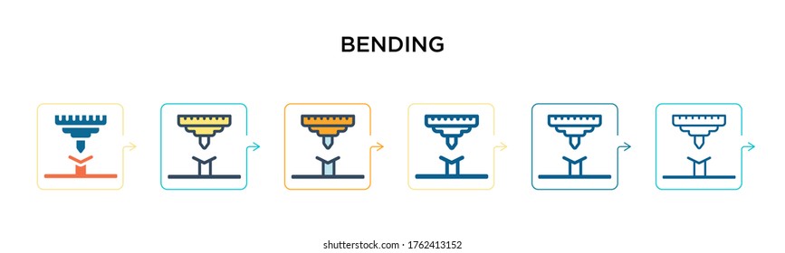 Bending vector icon in 6 different modern styles. Black, two colored bending icons designed in filled, outline, line and stroke style. Vector illustration can be used for web, mobile, ui