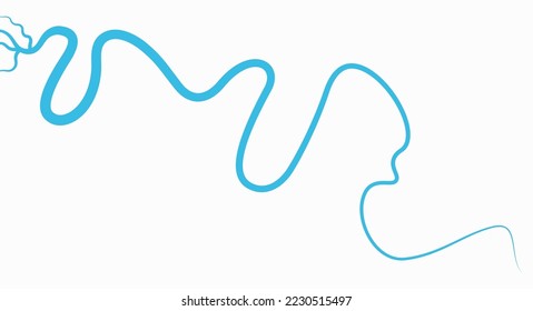 Bending wobbling river bed, meandrous river, stream or creek silhouette. The river flows into the sea, the mouth of the river. Flat vector illustration isolated on white background.