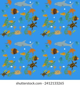 Beneath the sea, an example of a beautiful, modern fabric pattern suitable for printing, graphic work, design, and background work.