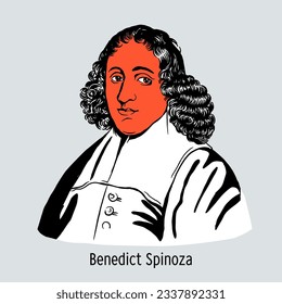 Benedict Spinoza was a Dutch rationalist and naturalist philosopher of Jewish origin, one of the main representatives of New Age philosophy. Vector illustration drawn by hand