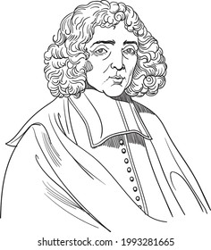 benedictus spinoza in line art portrait, vector