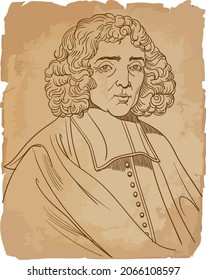 benedictus spinoza in line art portrait, vector