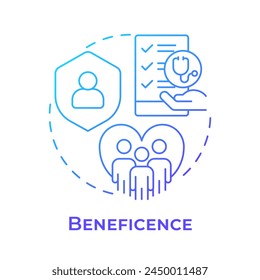 Beneficence blue gradient concept icon. Principle of bioethics. Compassion and patient protection. Round shape line illustration. Abstract idea. Graphic design. Easy to use in presentation