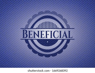 Beneficial emblem with denim texture. Vector Illustration. Detailed.