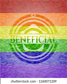 Beneficial emblem on mosaic background with the colors of the LGBT flag