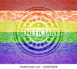 Beneficiary emblem on mosaic background with the colors of the LGBT flag