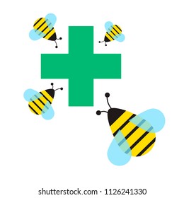 Benefit of bee venom and honey,Alternative medicine and insects,vector image, flat design