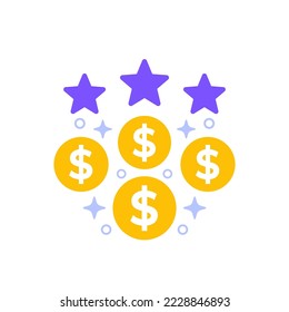 icono de pago de beneficios y bonificaciones, vector plano