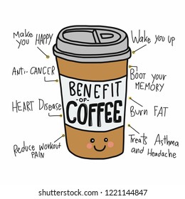 Benefit of coffee cup cartoon vector illustration 