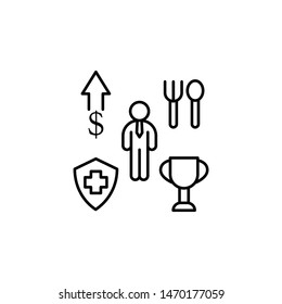 Benefit cup dollar shield icon. Element of business motivation line icon