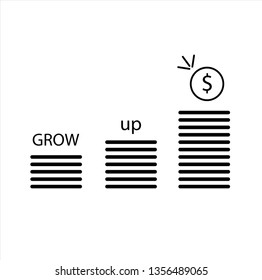 Benefit grow up like stack of money icon,vector best flat line icon.