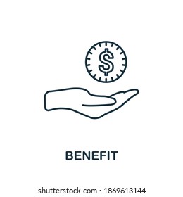 Icono de beneficio. Elemento de línea simple de la colección de programas de fidelización. Icono de beneficio relleno para plantillas, infografías y más.